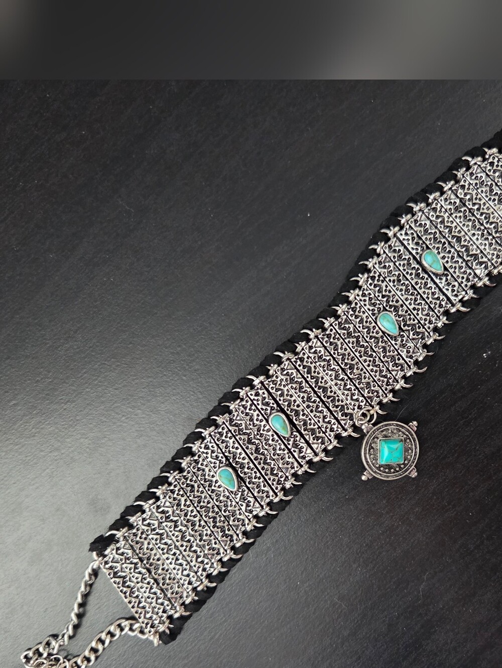 Free People Silver Turquoise Wide Boho Choker